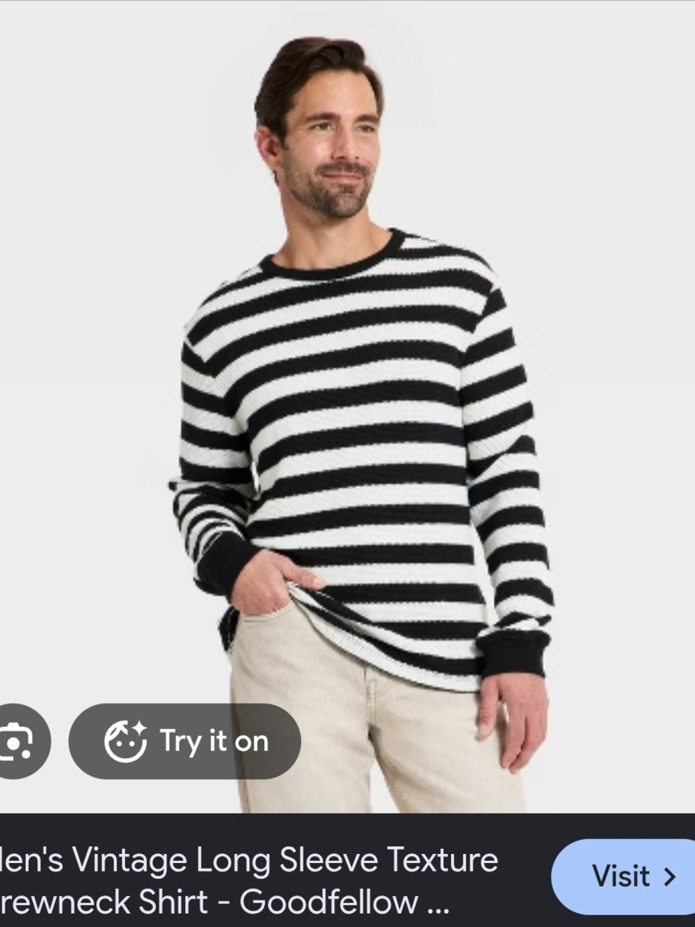 Goodfellow & Co Black and White Vintage Striped Crewneck Sweater